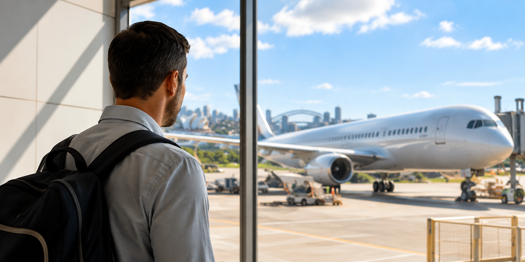 Profesional preparado para viajar a Australia por un proyecto empresarial